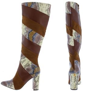 Bamboo Snake Print Twist Faux Leather Knee High Boots